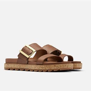 Sorel Roaming Buckle Slides Leather Espadrille Women Size 8.5 Tan.